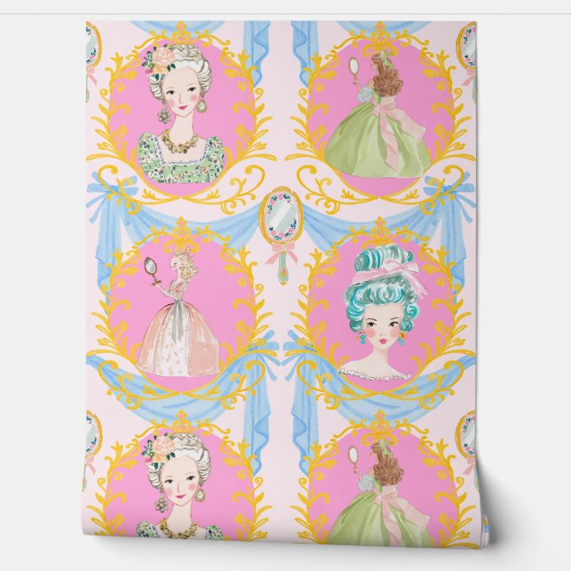 Framed Rococo Coquette Bows Marie Antoinette Wallpaper (Unrolling)
