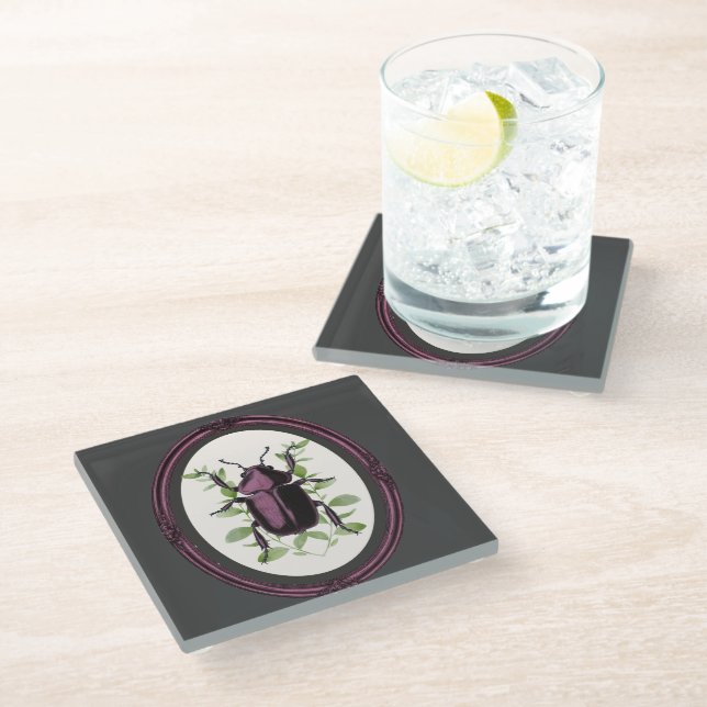 Framed Stag Beetle Glass Coaster (Angled)