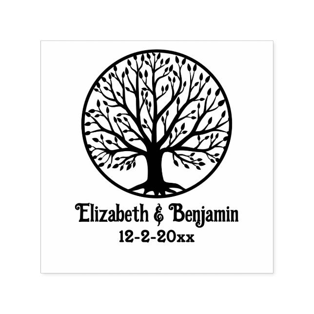 Framed Tree of Life #4 Wedding Couple Names Date Self-inking Stamp (Design)