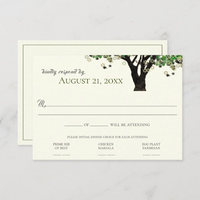 Framed Tree Star of David Mitzvah RSVP  Invitation (Front/Back)