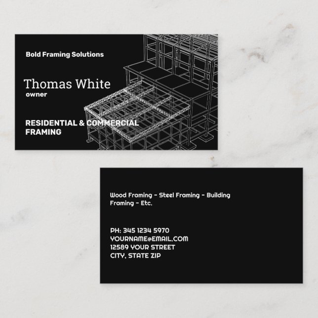 Framing Contractor Black Business Card (Front/Back)