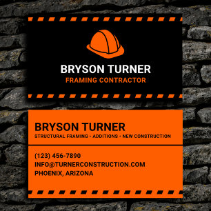 Framing Contractor Orange Hard Hat Business Card