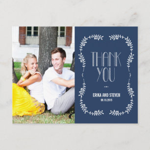 Framing Leaves Wedding Photo Thank You Card Navy