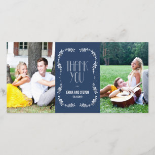Framing Leaves Wedding Thank You Cards Navy