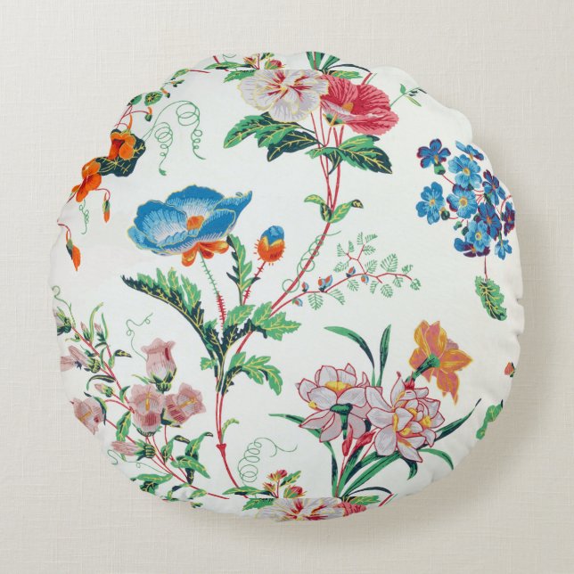 France 1830 Floral Antique Wallpaper Round Cushion (Front)