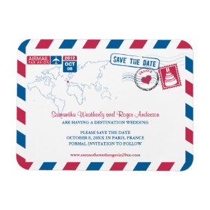 FRANCE Air Mail Wedding Save the Date 3x4 Magnet
