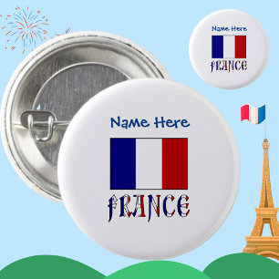 France and French Flag Blue Personalisation  3 Cm Round Badge