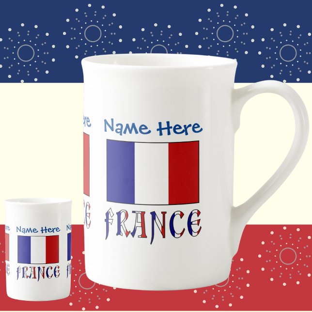 France and French Flag Blue Personalisation  Bone China Mug (Creator Uploaded)