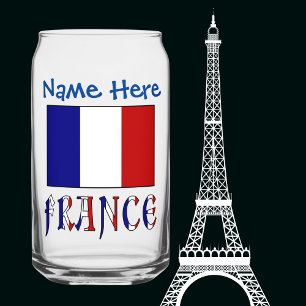 France and French Flag Blue Personalisation  Can Glass
