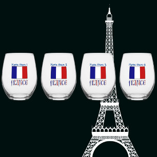 France and French Flag Blue Personalisation  Stemless Wine Glass