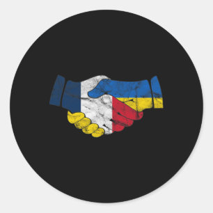 France And Ukraine Friendship Handshake Flags Vint Classic Round Sticker