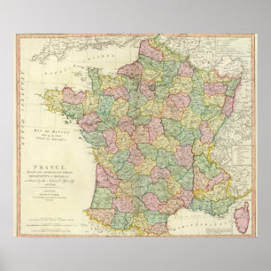 France Atlas Map with Bishops Poster