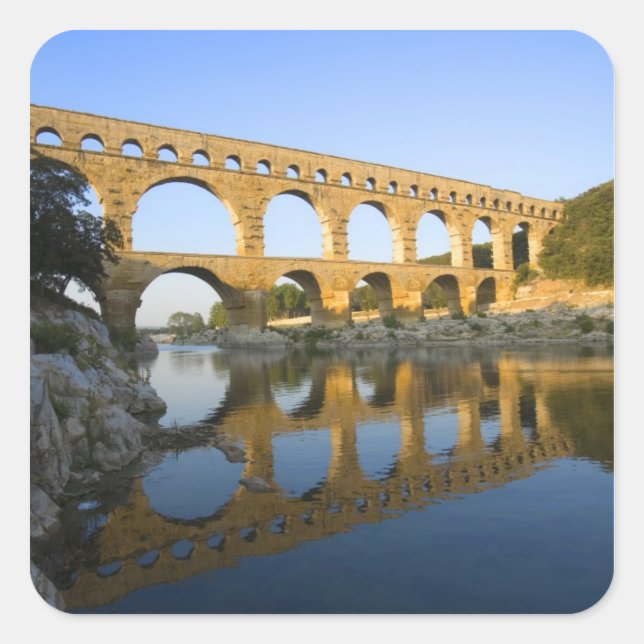 France, Avignon. The Pont du Gard Roman aqueduct Square Sticker (Front)