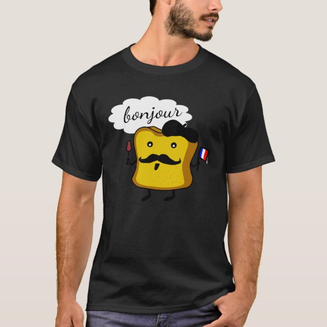 France Bonjour Baguette Red Wine Beret French T-Shirt (Front)