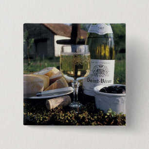 France, Burgundy, Chablis. Local wine and 15 Cm Square Badge