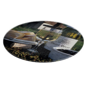 France, Burgundy, Chablis. Local wine and Cutting Board
