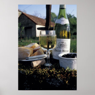 France, Burgundy, Chablis. Local wine and Poster