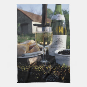 France, Burgundy, Chablis. Local wine and Tea Towel