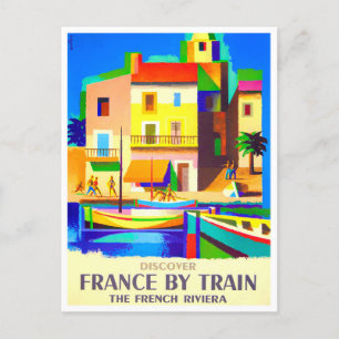 France by train vintage travel postcard