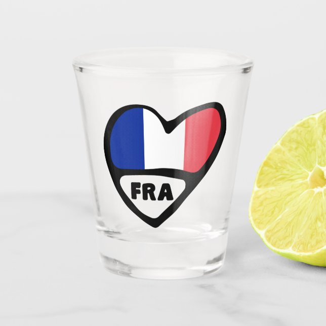 France Country Code Flag Heart, FRA Shot Glass (Front)