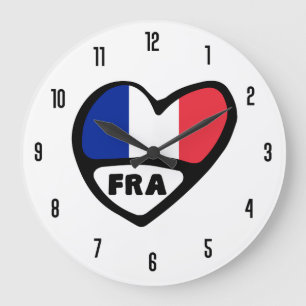 France Country Code FRA Flag Heart Large Clock
