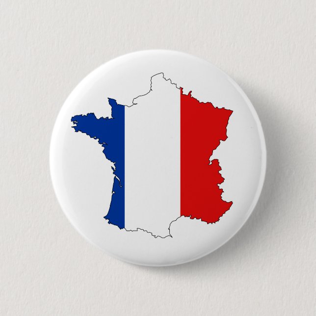 france country map flag label shape 6 cm round badge (Front)