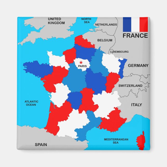 france country political map flag magnet (Front)