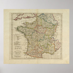 France Divided into Circles and Departments Poster