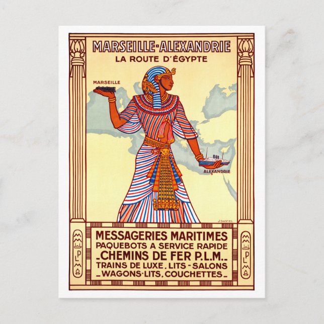 France Egypt Restored Vintage Travel Poster Postcard (Front)