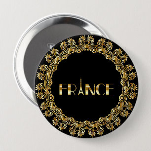 France, Eiffel Tower, Elegant Gold Design, 10 Cm Round Badge