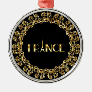 France, Eiffel Tower, Gold Design Metal Ornament