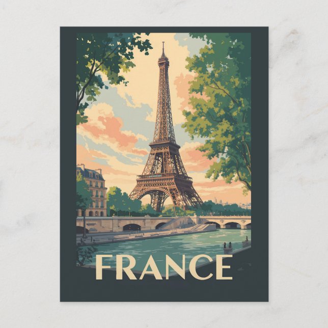 France Eiffel Tower Travel Art Vintage Postcard (Front)