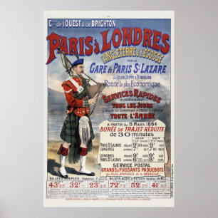 France England Vintage Railroad Travel Poster 1894