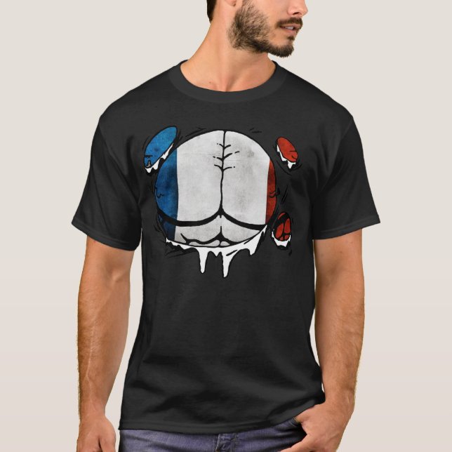 France Flag Body Muscles Funny Ripped T-Shirt (Front)
