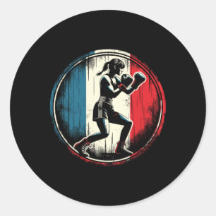 France Flag Boxer - Female Kickboxing _1 Classic Round Sticker