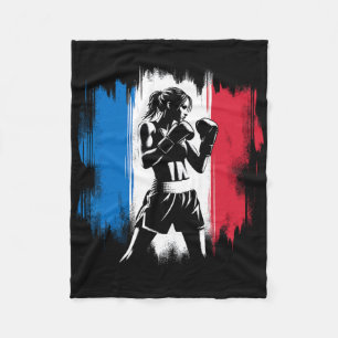 France Flag Boxer - Female Kickboxing  Fleece Blanket