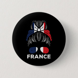 France Flag French Girl Hairbun Football Soccer Fa 6 Cm Round Badge