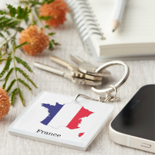 France Flag in Map Souvenir Design Key Ring