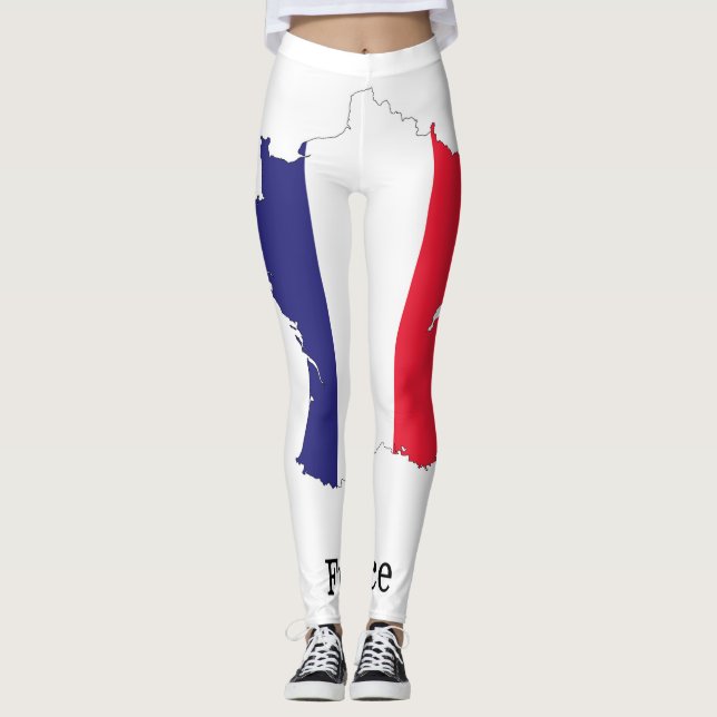 France Flag in Map Souvenir Design Leggings (Front)