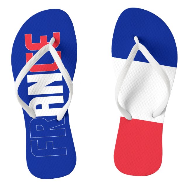 France Flag Inscription Red Blue White Two Colour  Thongs (Footbed)