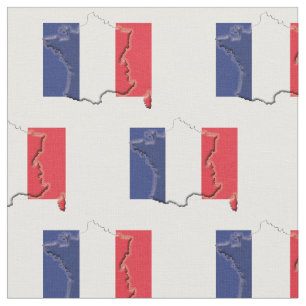 FRANCE Flag Map Outline Fabric