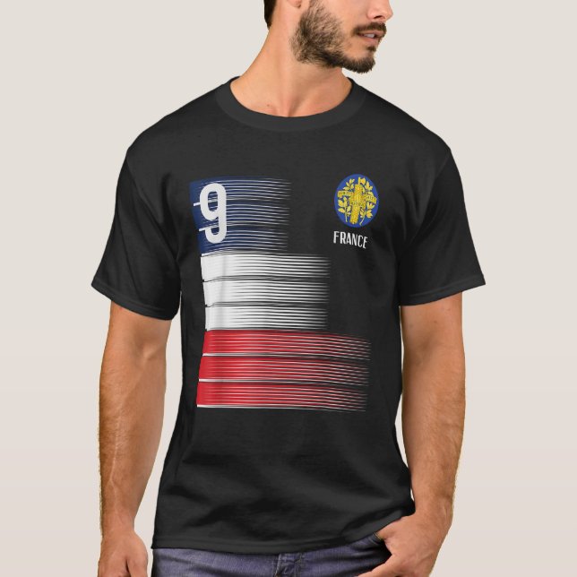 France Flag Number 9 French Soccer Men Women Boys  T-Shirt (Front)