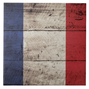 France Flag on Old Wood Grain Ceramic Tile