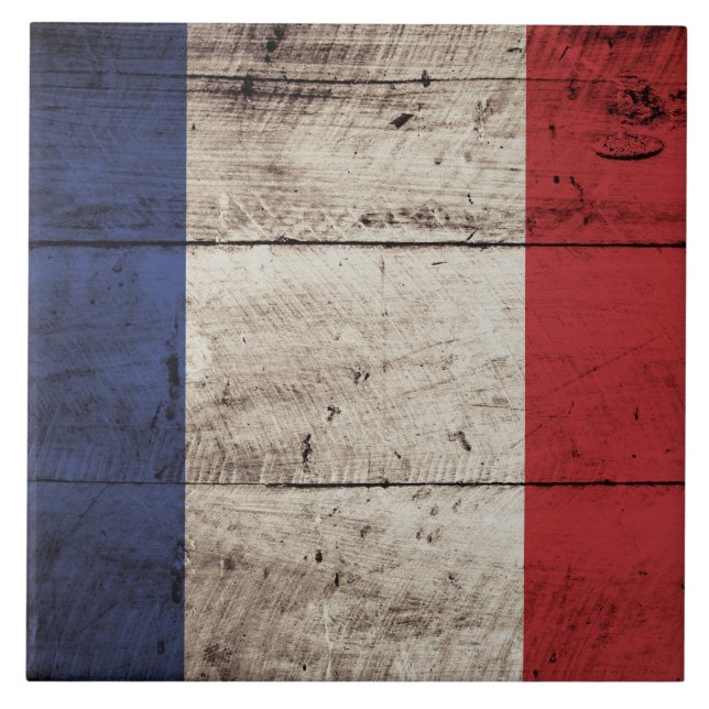 France Flag on Old Wood Grain Ceramic Tile (Front)
