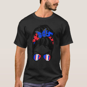 France Flag Patriotic French Pride Messy Bun Wife  T-Shirt