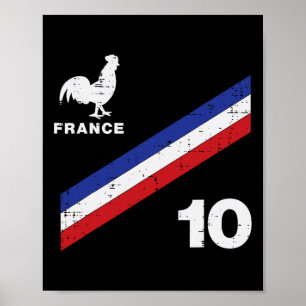 France Flag Rooster Number 10 Soccer Fan Men Women Poster