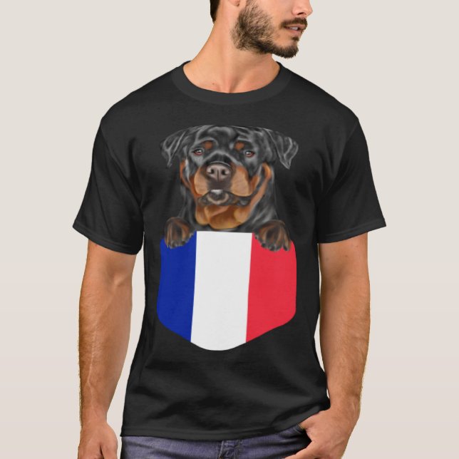 France Flag Rottweiler Dog In Pocket T-Shirt (Front)