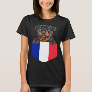 France Flag Rottweiler Dog In Pocket T-Shirt