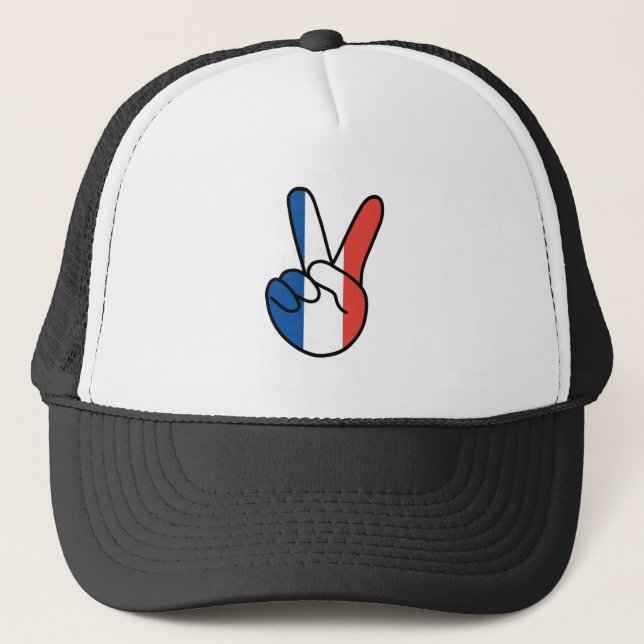 France Flag V Sign Trucker Hat (Front)