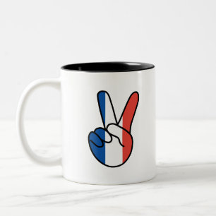 France Flag V Sign Two-Tone Coffee Mug